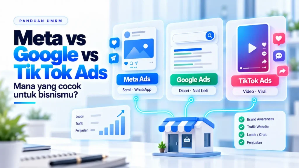 Perbandingan Meta Ads, Google Ads, dan TikTok Ads untuk UMKM.