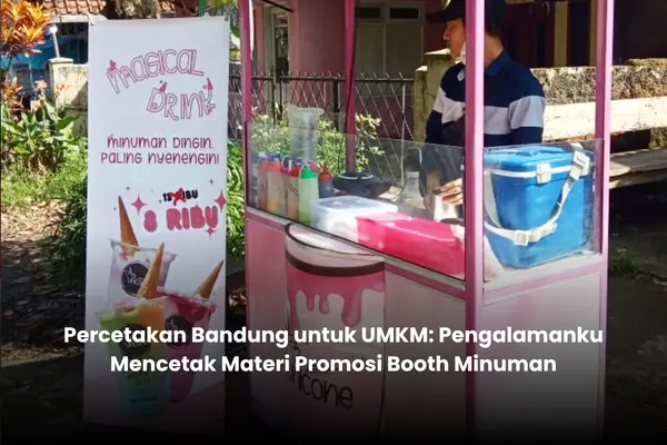 Banner booth minuman hasil percetakan Bandung untuk UMKM