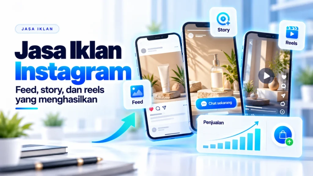 Ilustrasi jasa iklan Instagram untuk feed, story, dan reels
